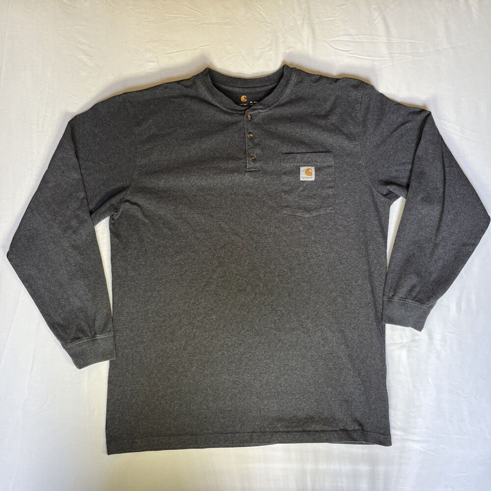 Carhartt Long Sleeve Henley Pocket T-Shirt – Charcoal Gray – XL Tall Loose Fit